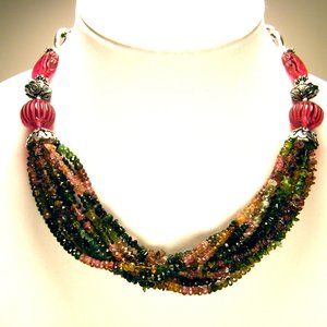 Vintage Amy Kahn Russell Faceted Watermelon Tourmaline Multi-Strand Necklace